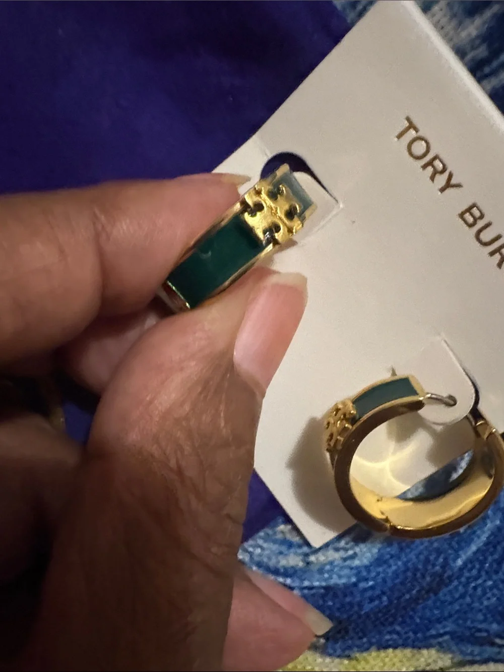 NWOTS Tory Burch Gold and Navy Hoop Earrings.